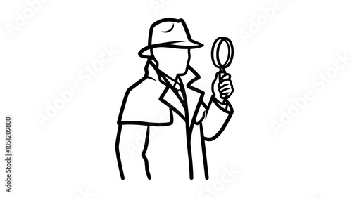 Detective holding magnifying glass searching for clue illustration isolated on white