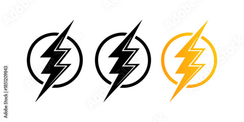 Electric Lightning Bolt Symbols—Thunder Power Icon Collection