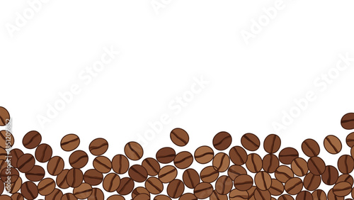Vibrant flat lay illustration depicting numerous roasted coffee beans forming a rustic border against a clean white backdrop.
