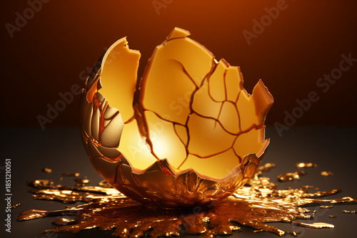 Golden egg cracked 3d rendering element