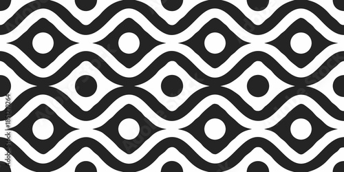 A seamless abstract pattern with flowing black and white wave shapes