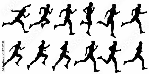 Silhouettes of runners in various stages of motion depicting dynamic movement