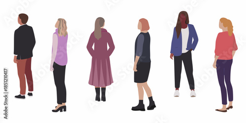 A group of six diverse individuals standing in a line facing forward