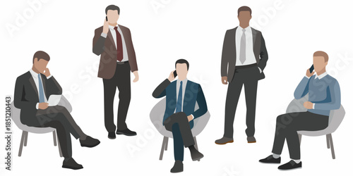 Diverse group of business professionals communicating via mobile phones in a modern setting