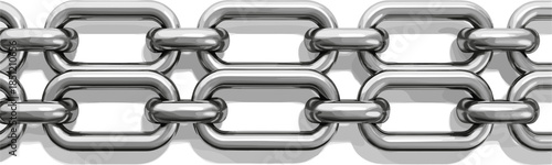 Realistic horizontal heavy duty chrome metal chain links vector illustration for industrial security strength connection and structural engineering design concepts on white background