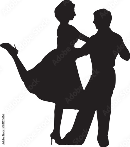 Silhouette of Elegant Couple Dancing Ballroom Waltz or Swing Vector
