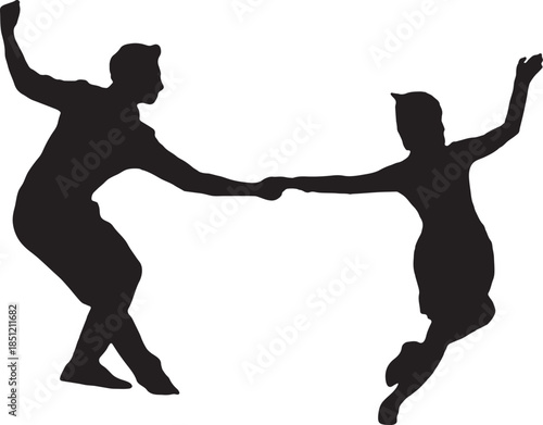 Silhouette of Energetic Couple Dancing Swing, Jive or Rock and Roll Vector