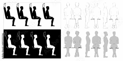 Silhouettes of people sitting in chairs shown in varying contrast styles