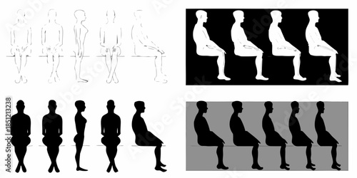 Figures in various poses sketches silhouettes and tonal representations