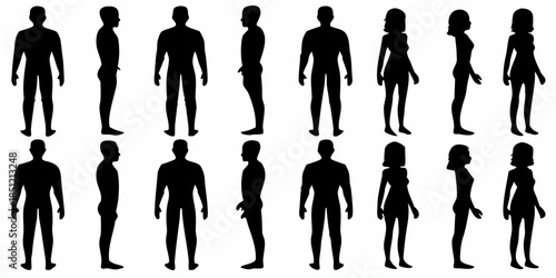 A collection of diverse human silhouettes showcasing different body shapes and sizes