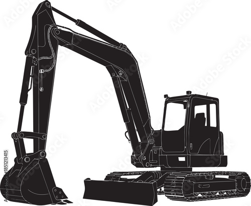 Excavator machine with detailed mechanical parts