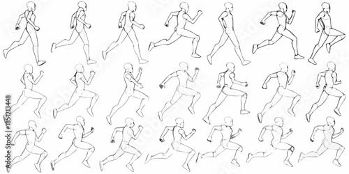 A series of sketched figures depicting various stages of a running motion