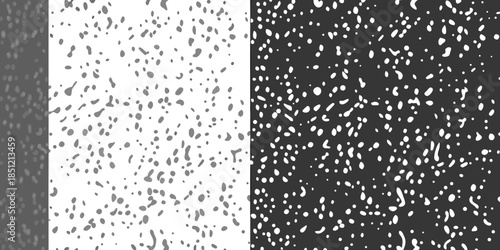 Abstract black and white speckled pattern divided into four quadrants