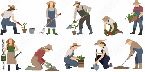 A collection of people gardening planting and tending to their plants