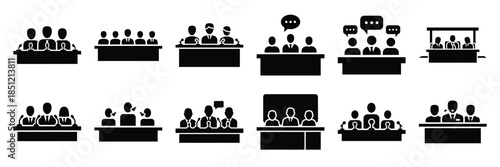 a collection of panel discussion minimal vector icon set, Human interaction vector icon set.