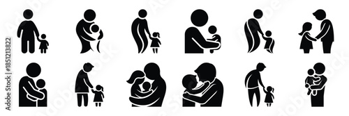 a collection of parent child bonding minimal vector icon set, Human interaction vector icon set.
