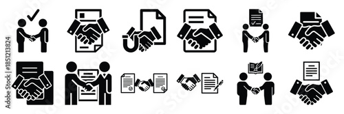 a collection of partnership agreement minimal vector icon set, Human interaction vector icon set.