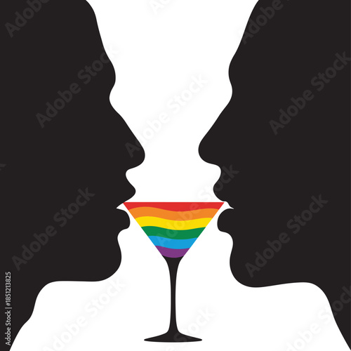 gay couple sharing rainbow martini together
