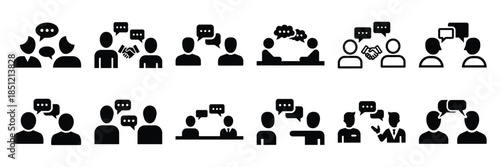 a collection of partnership discussion minimal vector icon set, Human interaction vector icon set.