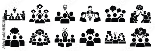 a collection of people brainstorming minimal vector icon set, Human interaction vector icon set.
