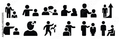 a collection of personal coaching minimal vector icon set, Human interaction vector icon set.