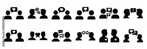a collection of romantic conversation minimal vector icon set, Human interaction vector icon set.