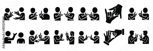 a collection of sign language interaction minimal vector icon set, Human interaction vector icon set.