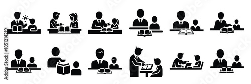 a collection of tutoring session minimal vector icon set, Human interaction vector icon set.