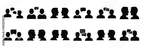 a collection of two people talking minimal vector icon set, Human interaction vector icon set.