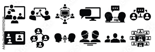 a collection of virtual meeting minimal vector icon set, Human interaction vector icon set.