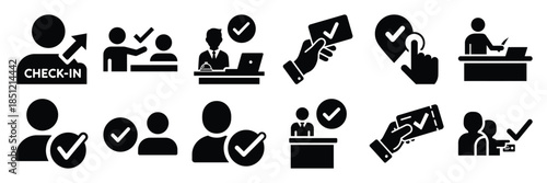 a collection of check in interaction minimal vector icon set, Human interaction vector icon set.