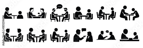 a collection of counseling session minimal vector icon set, Human interaction vector icon set.