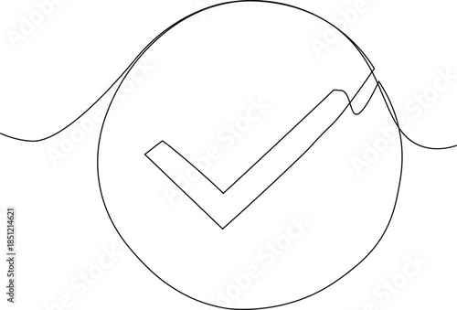 Check mark one line illustration. Continous line check mark sketch with editable stroke.