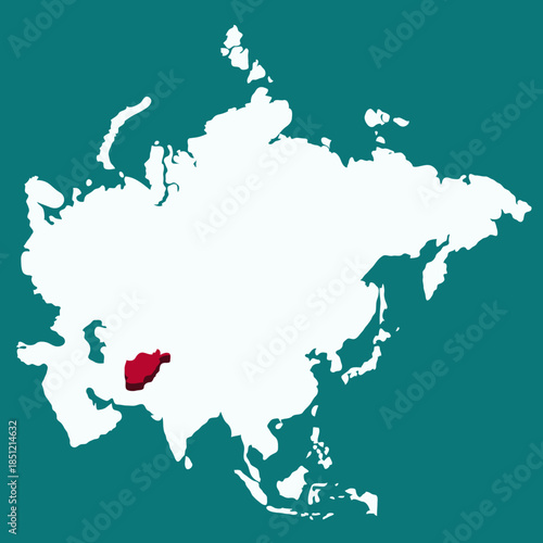 Afghanistan Country highlighted 3D map on Asia continent map vector illustration	