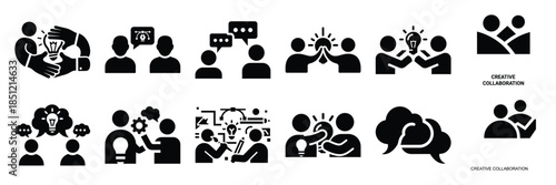 a collection of creative collaboration minimal vector icon set, Human interaction vector icon set.