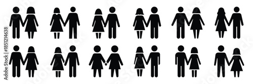 a collection of couple holding hands minimal vector icon set, Human interaction vector icon set.