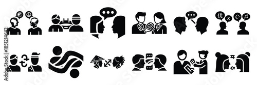 a collection of cross cultural interaction minimal vector icon set, Human interaction vector icon set.