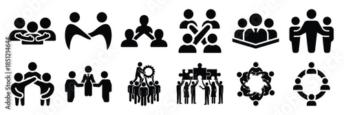 a collection of cooperation teamwork minimal vector icon set, Human interaction vector icon set.