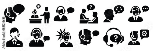 a collection of customer support assistance minimal vector icon set, Human interaction vector icon set.