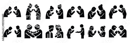 a collection of cultural greeting minimal vector icon set, Human interaction vector icon set.