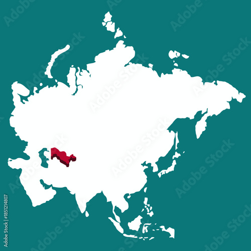 Uzbekistan Country highlighted 3D map on Asia continent map vector illustration	