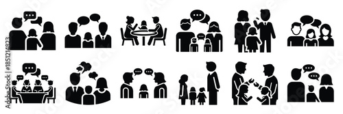 a collection of family discussion minimal vector icon set, Human interaction vector icon set.