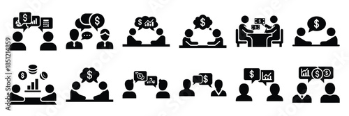 a collection of financial discussion minimal vector icon set, Human interaction vector icon set.