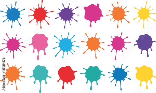 Set of colorful paint splatters on transparent background