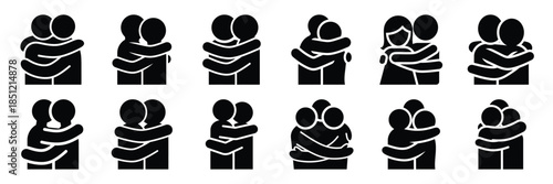 a collection of friendly hug minimal vector icon set, Human interaction vector icon set.