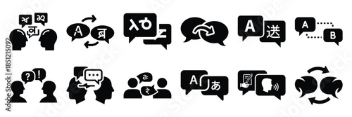 a collection of language exchange minimal vector icon set, Human interaction vector icon set.