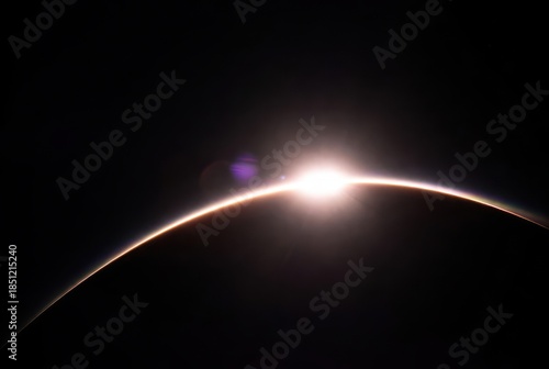 Spectacular sun rising above an alien world's curved atmospheric horizon in deep space