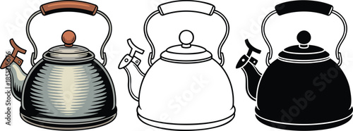 Kettle silhouette & Outline and illustration set isolated on transparent background