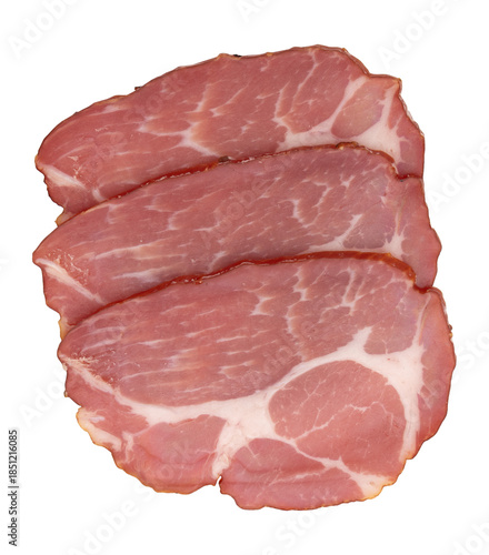 slices of pork neck cured isolated