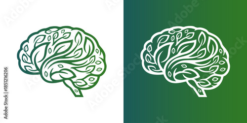 brain leaf logo combination. brain ecology logo